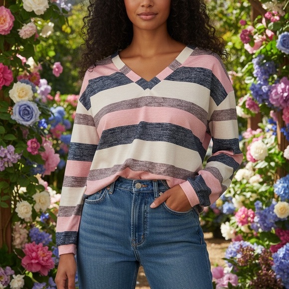 Striped V-Neck Sweater - Picture 4 of 5